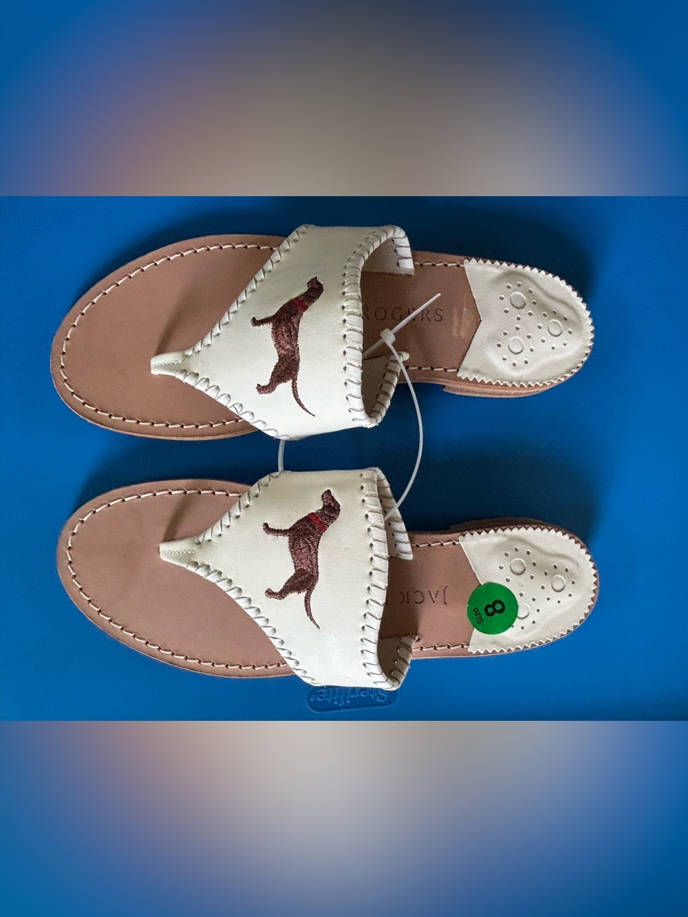 Jack Rogers dog chocolate Labrador retriever sandals. Size 8. NWT